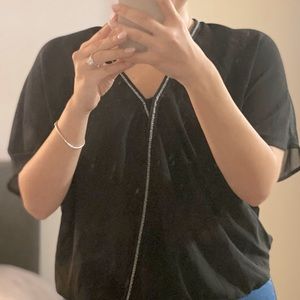 Black sheer blouse with beaded detail